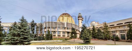 Almaty Kazakhstan - July 14 2017: The Almaty palace of schoolchildren was built in the city of Alma-Ata in 1983. Architects V. Kim A. Zuev T. Abildaev.