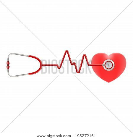 Heart And Stethoscope Isolated On A White Background. Realistic Vector Illustration. Medicine
