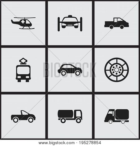 Set Of 9 Editable Transportation Icons. Includes Symbols Such As Washing Auto, Drophead Coupe, Emergency Copter And More. Can Be Used For Web, Mobile, UI And Infographic Design.