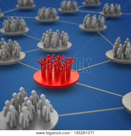 Happy team. In focus render connection background
