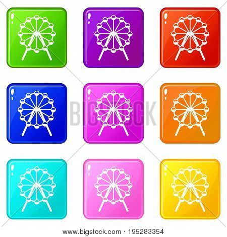 Singapore Flyer, tallest wheel in the world icons of 9 color set isolated vector illustration