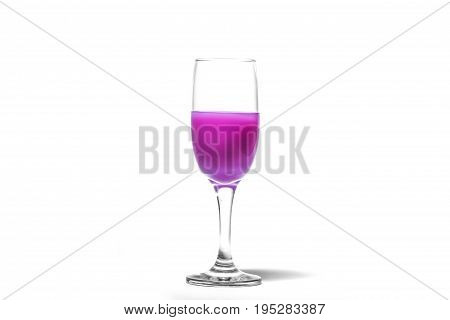 Tall glass with rose liquid isolated on white background.