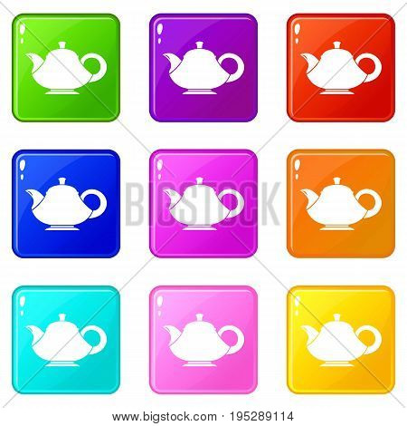 Teapot icons of 9 color set isolated vector illustration
