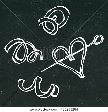 Orange Peel Spiral. Realistic Hand Drawn Doodle Style Sketch.Vector Illustration Isolated on a Black Chalkboard Background. Realistic Hand Drawn Doodle Style Sketch.