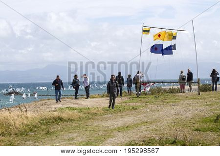 23 July 2015, Young sailors from around the World compete at the 2015 European Optimist Sailing Championships, held at the Welsh National Sailing Centre, Plas Heli, Wales. 