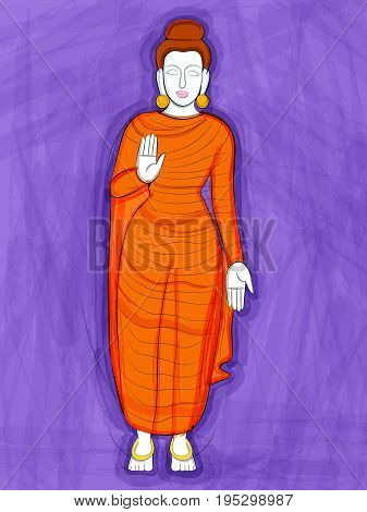 Vector design of Vintage statue of Indian Lord Buddha sculpture one of avatar from the Dashavatara of Vishnu engraved on stone