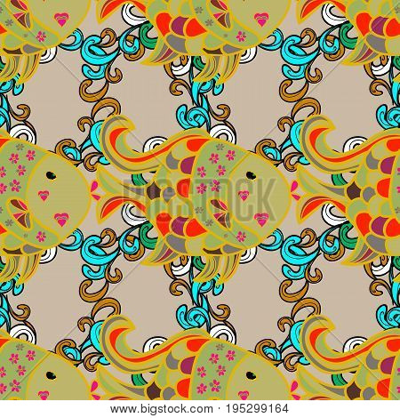 Seamless pattern with tropical fish. Reaver fishes on colored background. Exotic fish. Vector illustration.