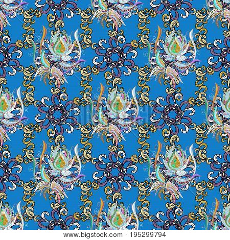 Gentle spring floral on colorful background. Vector illustration. Watercolor painting of leaf and leaves seamless pattern on colorful background.