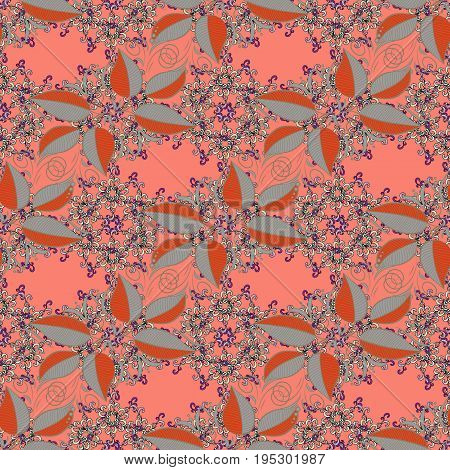 Gentle spring floral background. Leaves on colorful background. Vector floral pattern in doodle style with leaves.