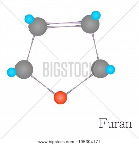 Furan 3D molecule. Cartoon illustration of furan 3D molecule vector for web design
