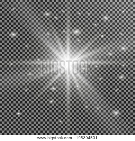Set of golden glowing lights effects isolated on transparent background. Sun flash with rays and spotlight. Glow light effect. Star burst with sparkles. Vector