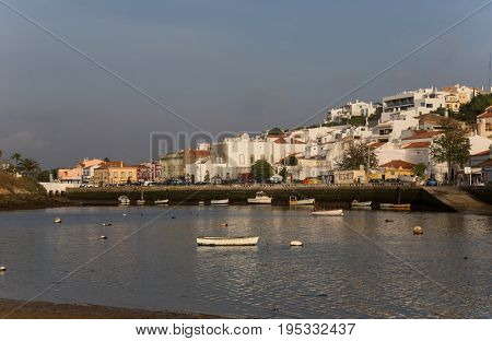 FERRAGUDO, PORTUGAL - APRIL 24, 2017: Picturesque view of Ferragudo fishing village in Algarve, Portugal