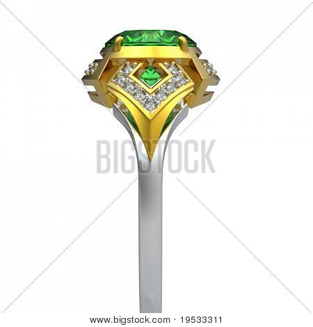 rendering 3D di un anello di peridoto bacground bianco
