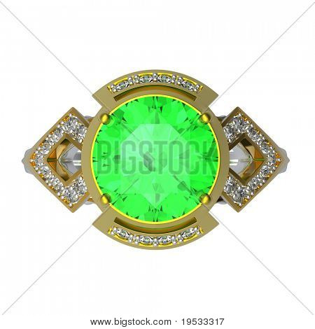 rendering 3D di un anello di peridoto bacground bianco