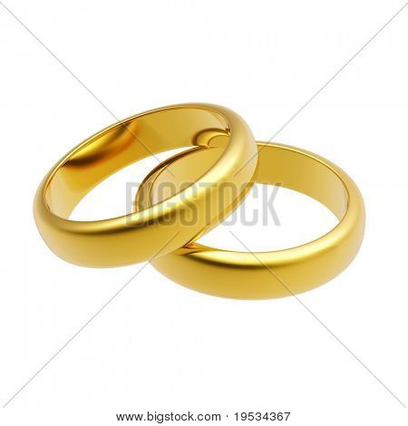 3D guld vielsesring isoleret på hvid baggrund
