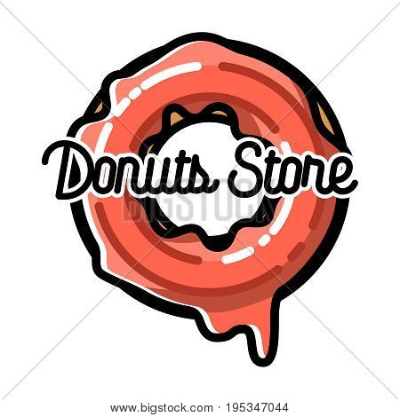 Color vintage donuts store emblem. Vector illustration, EPS 10