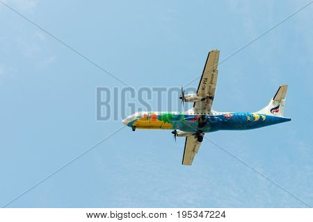 Flying Bangkok Airlines Airplane In Clean Blue Sky