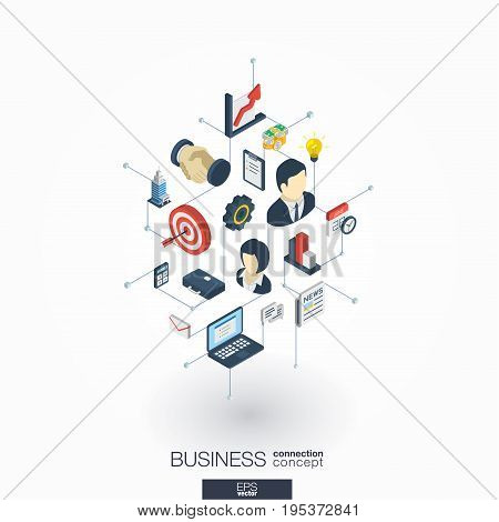 Business integrated 3d web icons. Digital network isometric interact concept. Connected graphic design dot and line system. Abstract background for market mission and strategy plan. Vector on white.