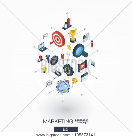 Market integrated 3d web icons. Digital network isometric interact concept. Connected graphic design dot and line system. Abstract background for seo optimization, web development. Vector on white.