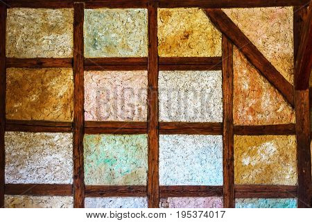 Old Framed Wall In Historical House, Timber-framing Technology Of Building