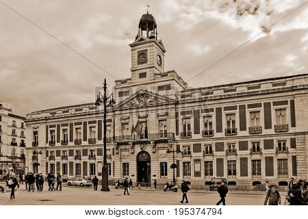 Madrid-Februry 27-Facade of City Hall building on square 