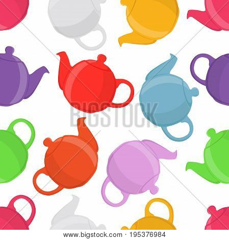 Vector illustration of teapots, seamless pattern. Pottery fictile, clay teakettle. Made in cartoon flat style