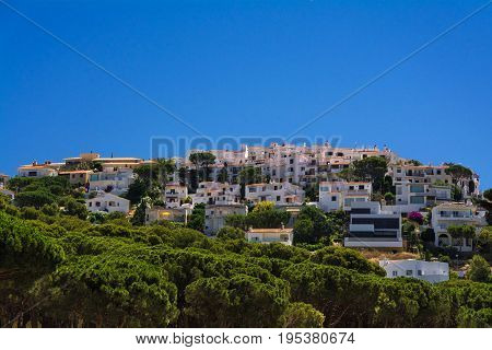 White houses and pines on Montgo hill on the Costa Brava