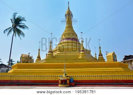 Beautiful View Of Buddhist Pagoda In Thaton,  Myanmar (burma).