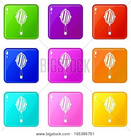 Hand mirror icons of 9 color set isolated vector illustration