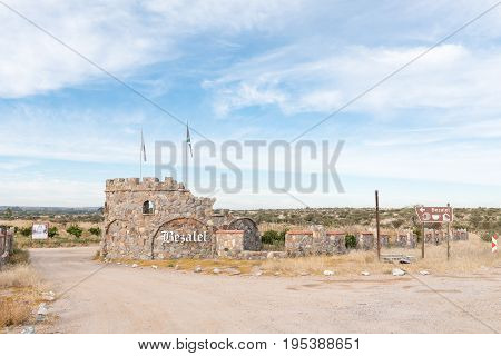 UPINGTON SOUTH AFRICA - JUNE 12 2017: Entrance to the Bezalel Wine and Brandy Estate near Upington a town in the Northern Cape Province