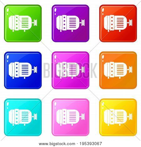 Electric motor icons of 9 color set isolated vector illustration