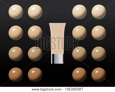 Vector Illustration Of Color Shades Drops Palette For Foundation. Make Up Cosmetic Products For Bann