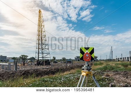 Civil Engineering And Construction Projects With Survey Equipment Tacheometer