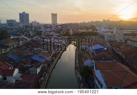 Arial View Of Malacca City During Sunrise, Slightly Noise And Soft Due To High Iso.
