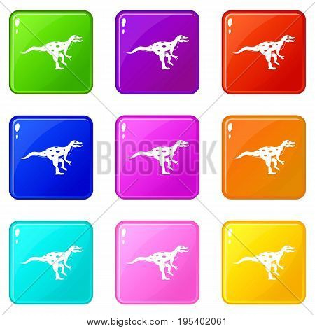 Ornithopod dinosaur icons of 9 color set isolated vector illustration