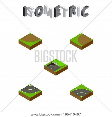 Isometric Road Set Of Subway, Bitumen, Turning And Other Vector Objects. Also Includes Asphalt, Bitumen, Underground Elements.