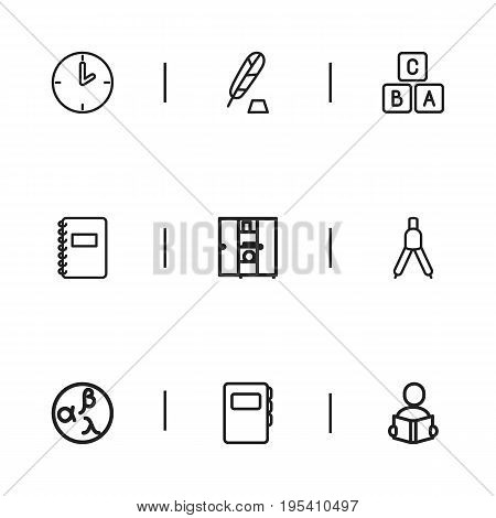 Set Of 9 Editable Teach Icons. Includes Symbols Such As Garland, Classbook , Learning. Can Be Used For Web, Mobile, UI And Infographic Design.