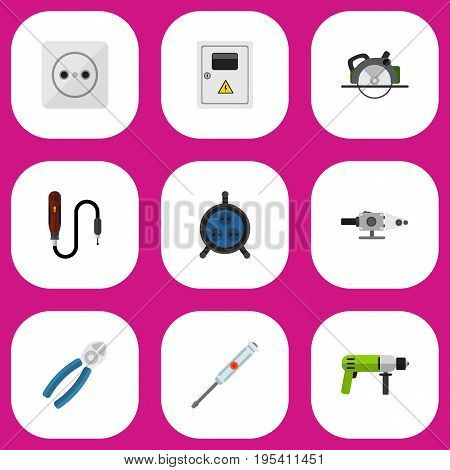 Set Of 9 Editable Electrical Icons. Includes Symbols Such As Borer, Rosette, Nipper And More. Can Be Used For Web, Mobile, UI And Infographic Design.