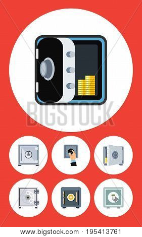 Flat Icon Strongbox Set Of Banking, Strongbox, Closed And Other Vector Objects. Also Includes Closed, Saving, Locked Elements.
