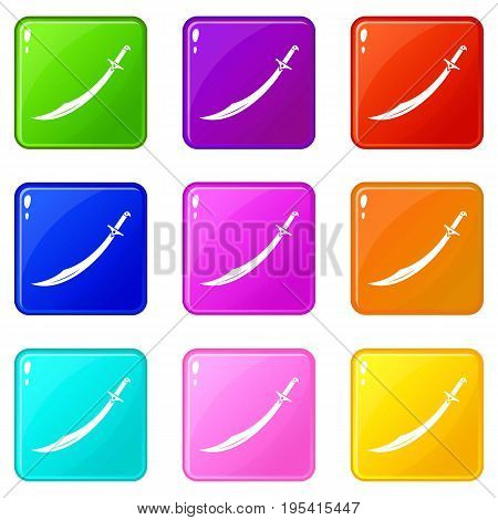 Scimitar sword icons of 9 color set isolated vector illustration