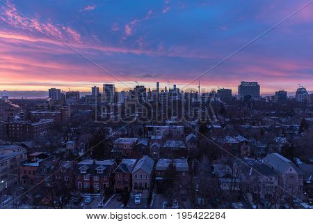 TORONTO - January 24 2016: Toronto cityscape panorama on sunset Ontario Canada