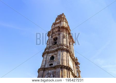 March 19 2014: A ground view of Clérigos Tower. Porto Portugal