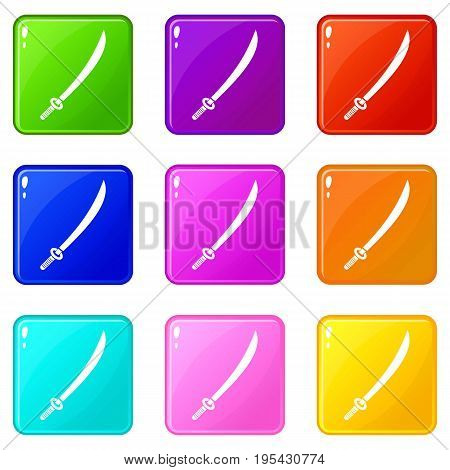 Katana icons of 9 color set isolated vector illustration