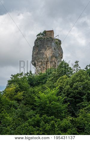 Katskhi Pillar. Georgian Landmarks. Man's Monastery Near The Village Of Katskhi. The Orthodox Church