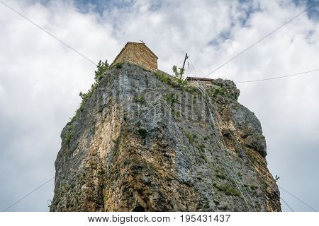 Katskhi Pillar. Georgian Landmarks. Man's Monastery Near The Village Of Katskhi. The Orthodox Church