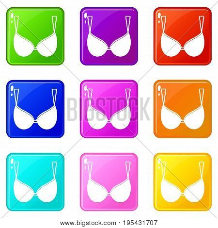 Bra lingerie icons of 9 color set isolated vector illustration