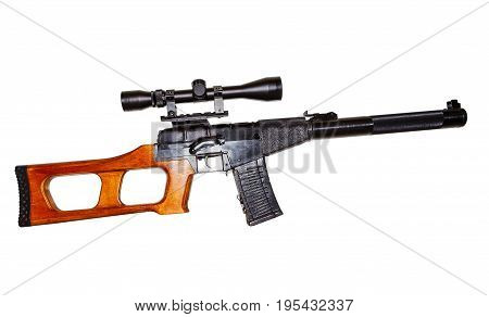 modern russian sniper rifle with optic scope isolated on white background