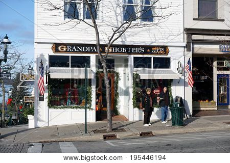PETOSKEY, MICHIGAN / UNITED STATES - NOVEMBER 22, 2016: One may purchase gifts at Grandpa Shorter's Gift Shop, on Lake Street in downtown Petoskey.