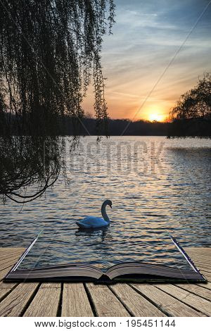 Beautiful Vibrant Spring Sunrise Over Calm Lake In English Countryside Concept Coming Out Of Pages I