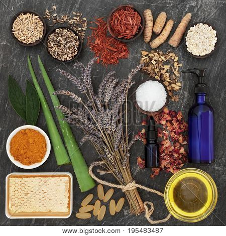 Herbs and ingredients to heal skin disorders including psoriasis and eczema.